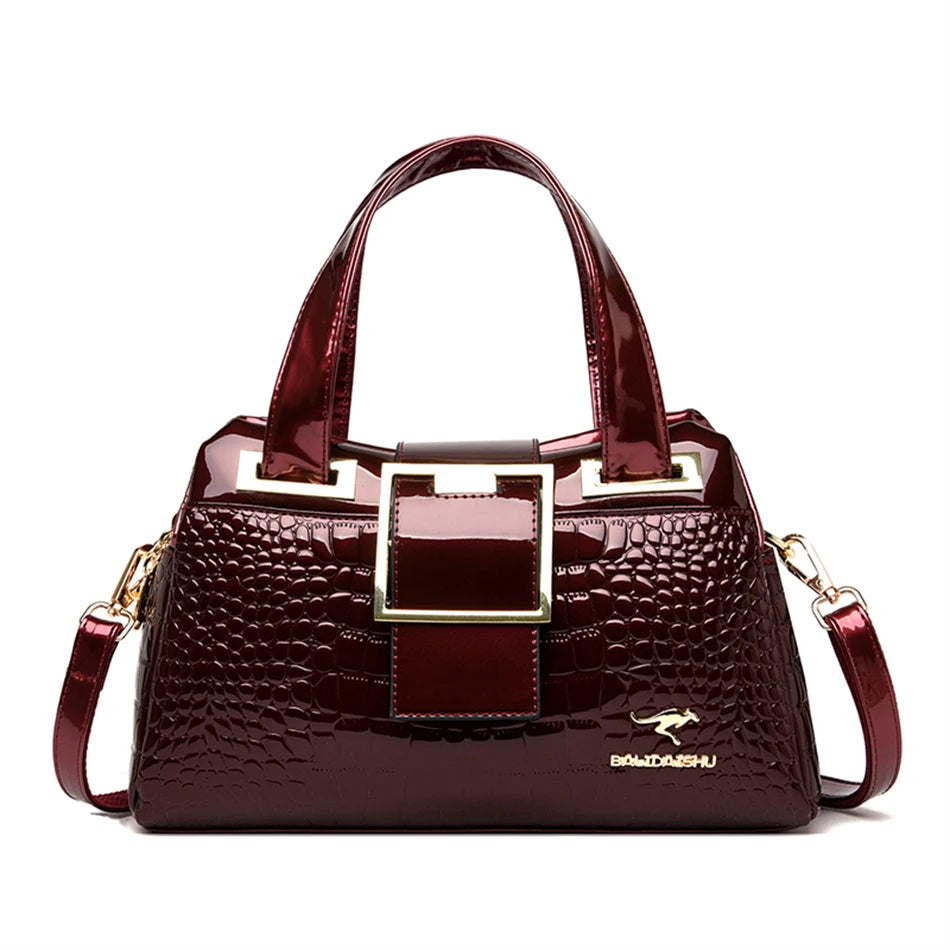 Luxury Designer Crocodile Pattern Ladies Boston Shoulder Bag