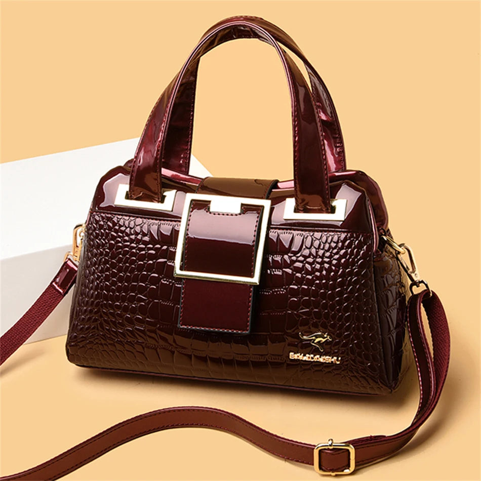 Luxury Designer Crocodile Pattern Ladies Boston Shoulder Bag