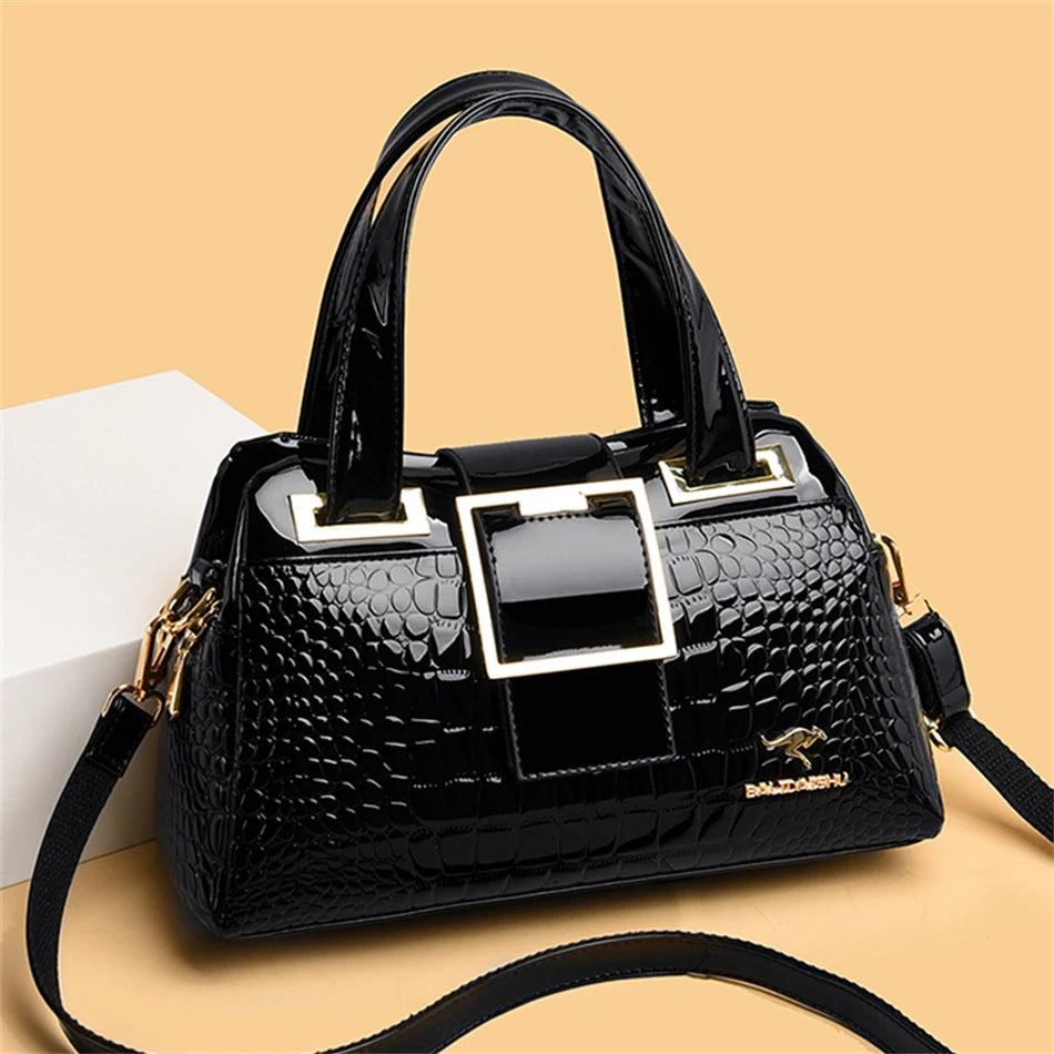 Luxury Designer Crocodile Pattern Ladies Boston Shoulder Bag