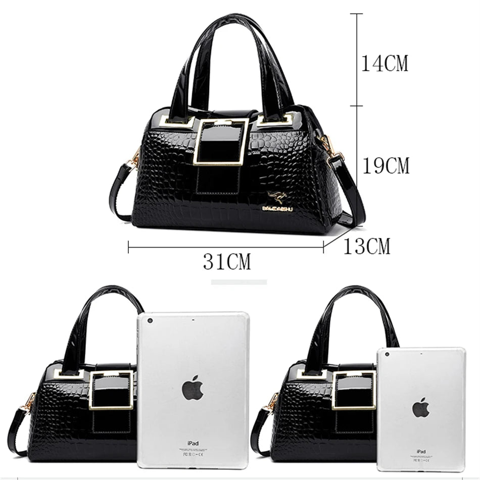 Luxury Designer Crocodile Pattern Ladies Boston Shoulder Bag
