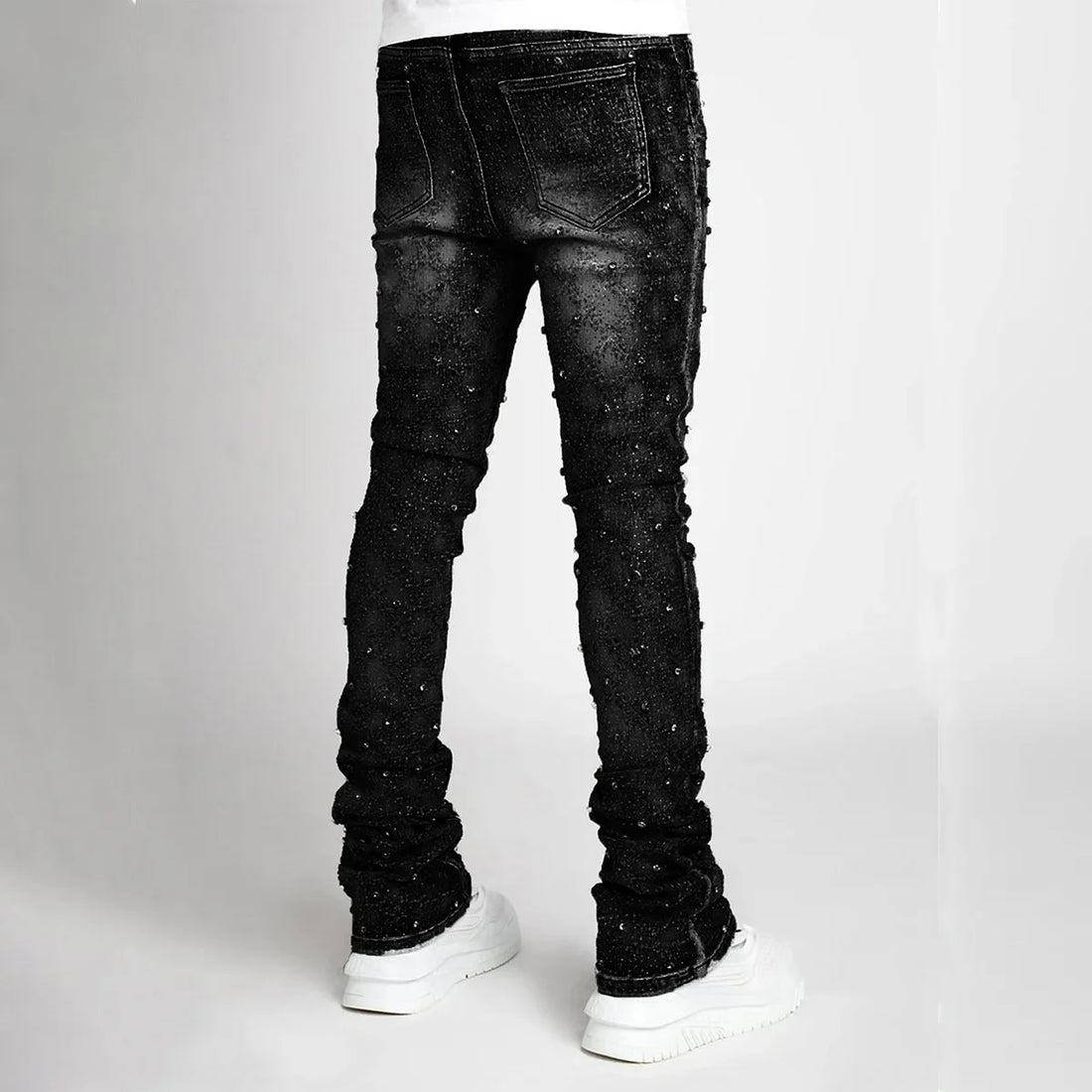 European and American Fashion Elastic Pearl Denim Layered Long Pants