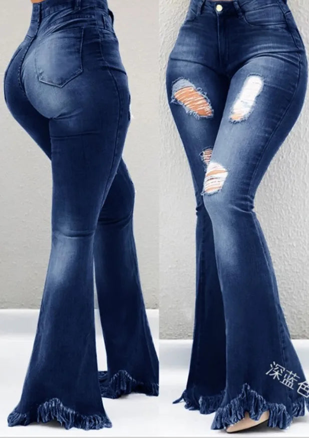 High Waist Jeans Show Thin Tassel Edge Micro Ragged Denim Pants