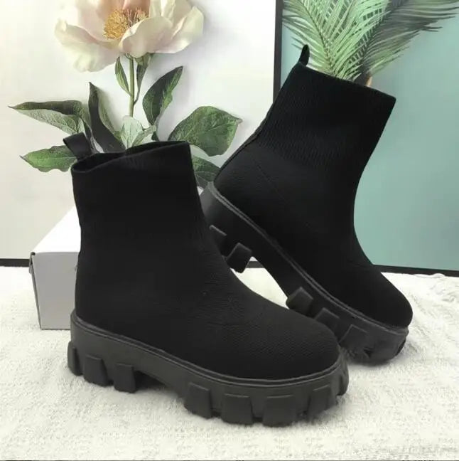 Women Thick-soled Casual fly woven mesh Knitted Short Boots female