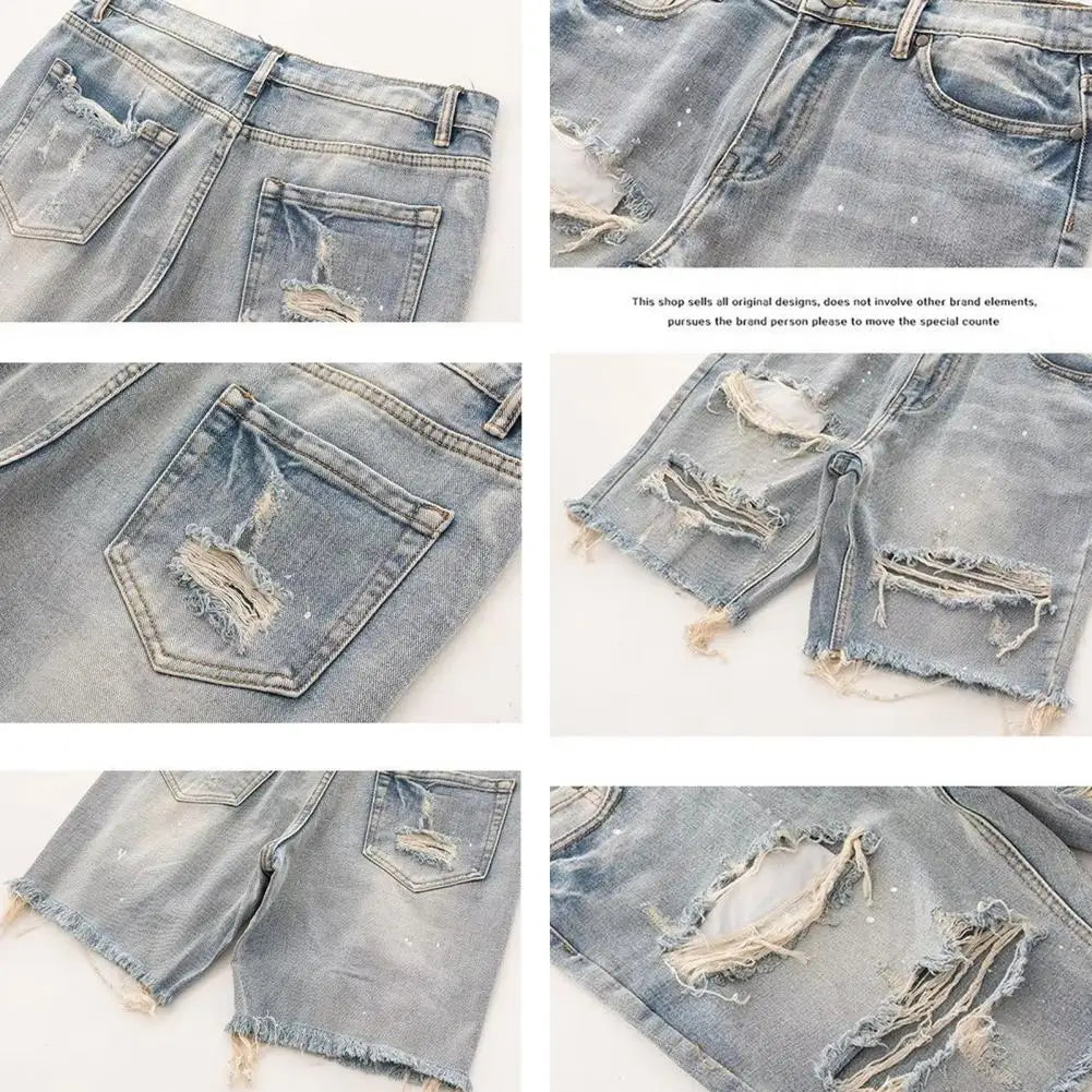 Designer High Street Men Summer Distressed Denim Shorts