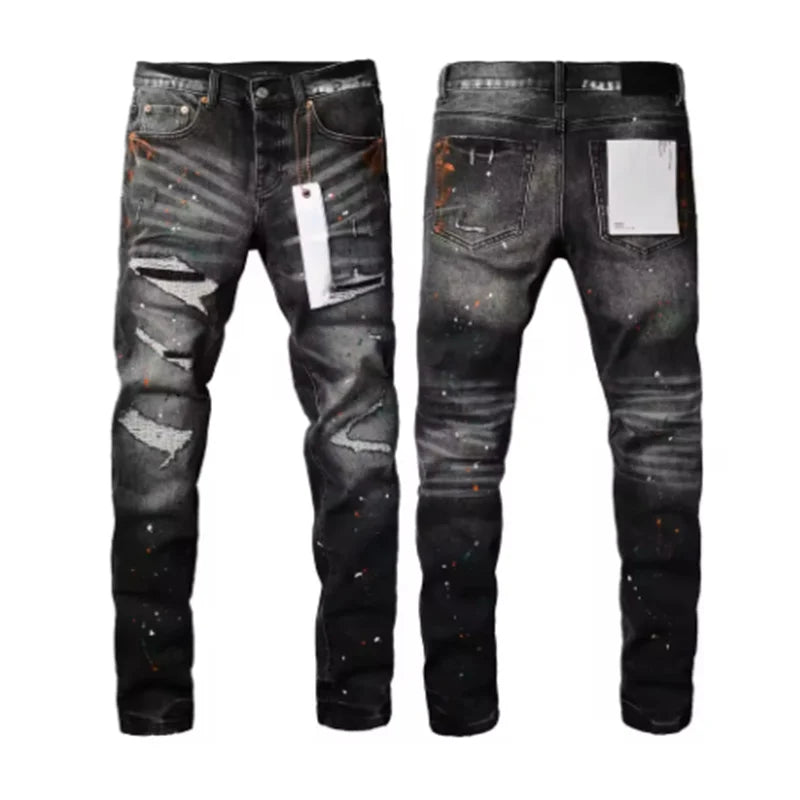 2025 Purples Man jeans brand high street ripped distressed fashion repair low rise skinny