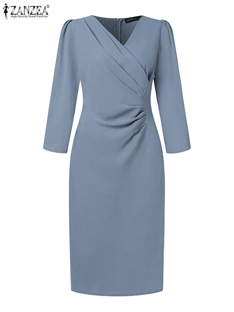 ZANZEA Women Elegant Bodycon Dress Summer Fashion