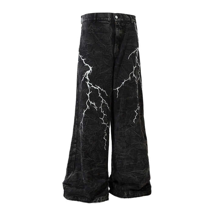 Y2K High Street Lightning Embroidered Baggy Jeans Men and Women Retro Hip Hop Loose Casual High Waist Straight Wide Leg Jeans