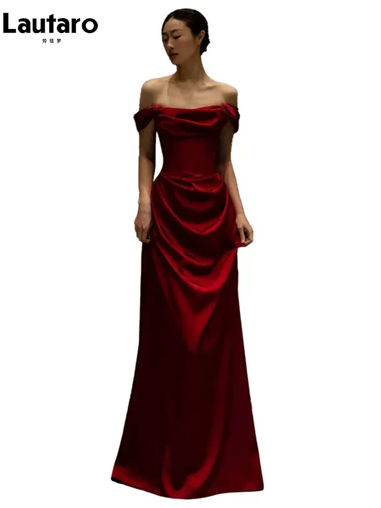Lautaro Spring Extra Long Shoulder Floor Length Dresses for Women Luxury