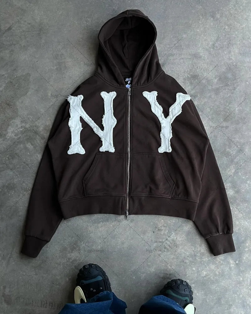 American Street Zipper Hoodie Men  Casual Jacket Embroidered Oversized Sweatshirt Men And Women