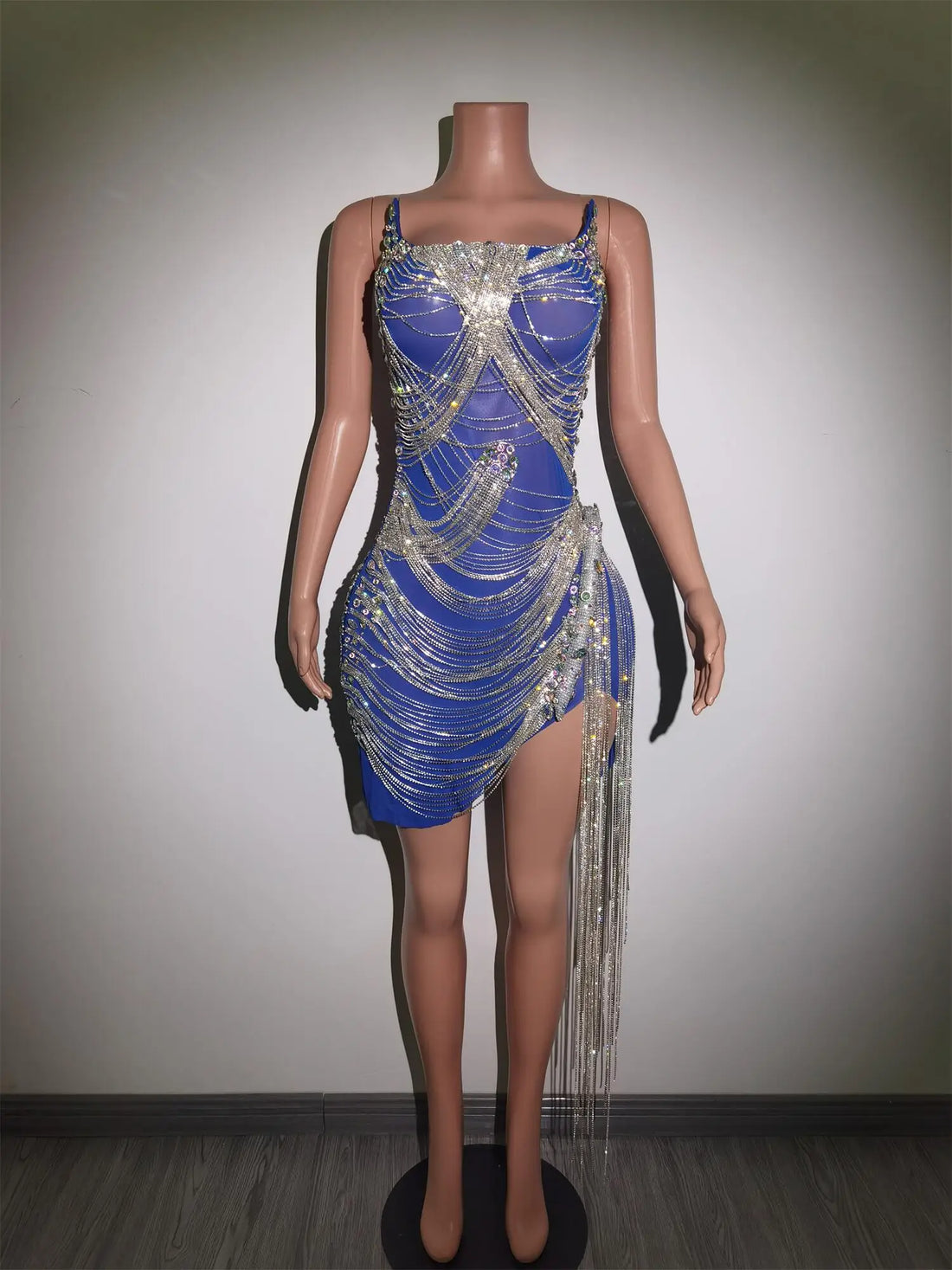 Rhinestones Crystals Fringes Dress Pink Party Costume Sexy Dancer Stage Outfits