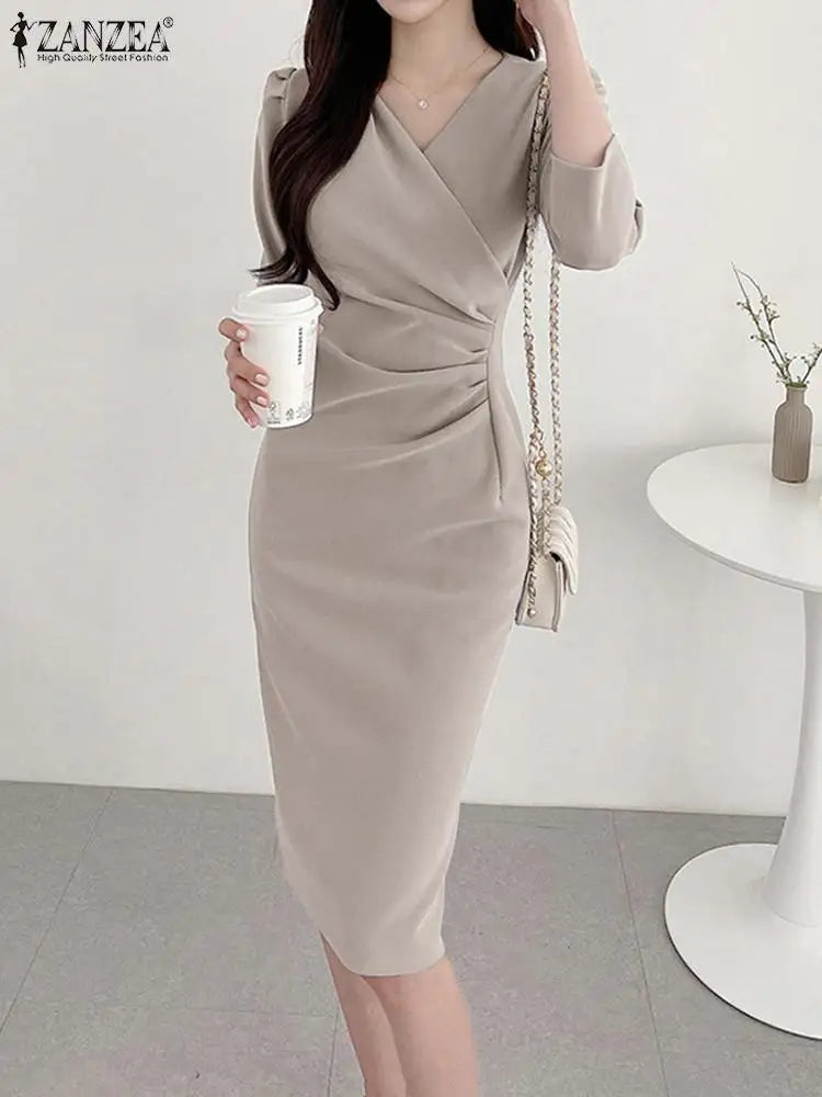 ZANZEA Women Elegant Bodycon Dress Summer Fashion