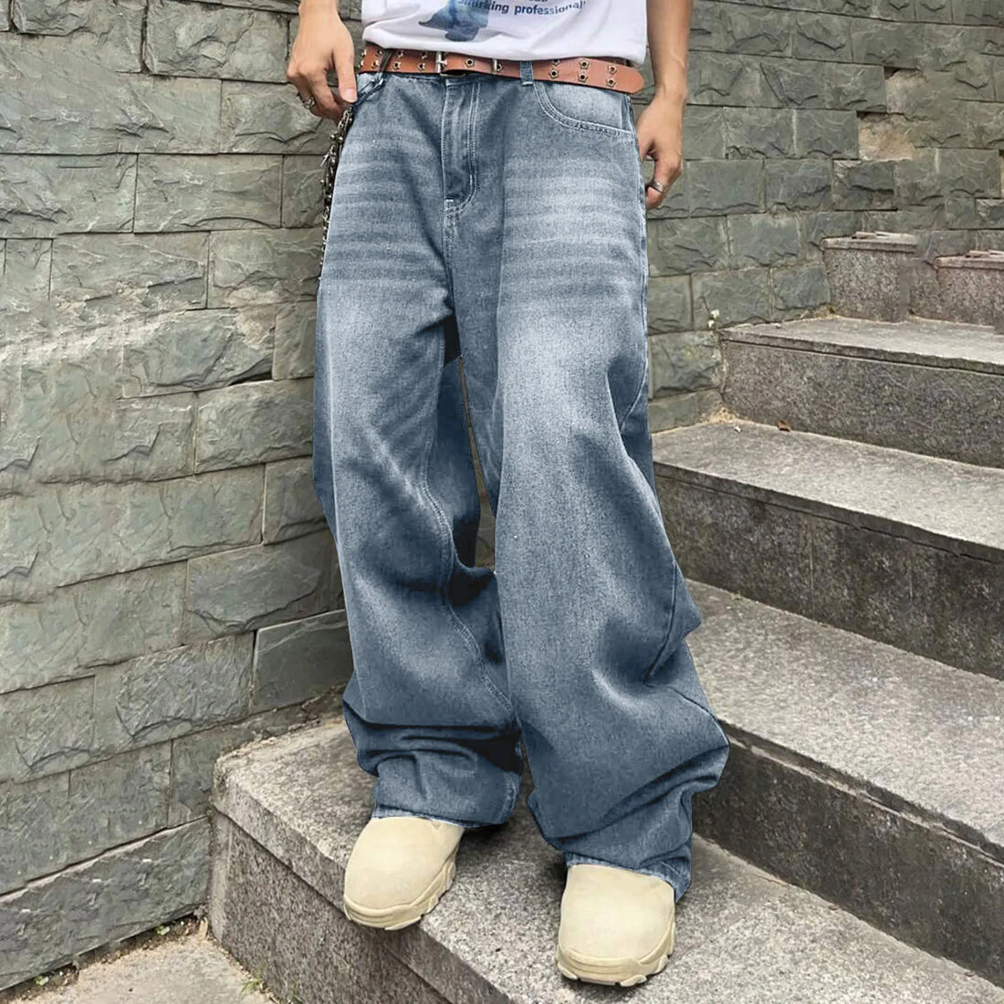Casual Loose Fit Long Trousers Streetwear Tie Loose Straight Oversize