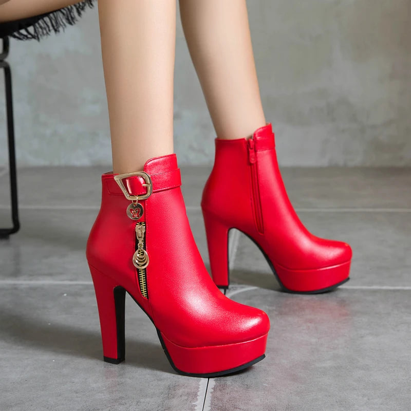 High Heels Short Boot Female Platform Red Yellow White Party Shoes Large Size