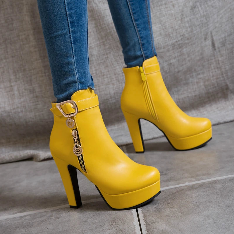 High Heels Short Boot Female Platform Red Yellow White Party Shoes Large Size