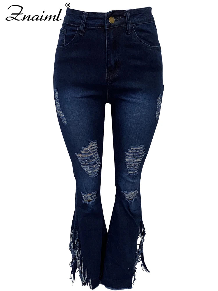 Denim Jeans Flare Pants High Waist Bodycon Trousers Streetwear Outfit
