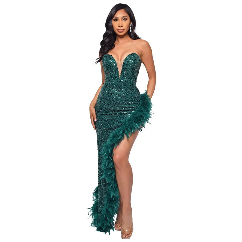 Women Evening Dresses Asymmetrical Shiny