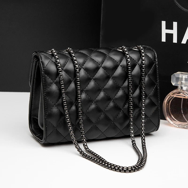 Fashion Lingge Square Women's Shoulder Bag, Quilted Detail Chain Bag, Full Bag Crossbody Bag, Flip Wallet
