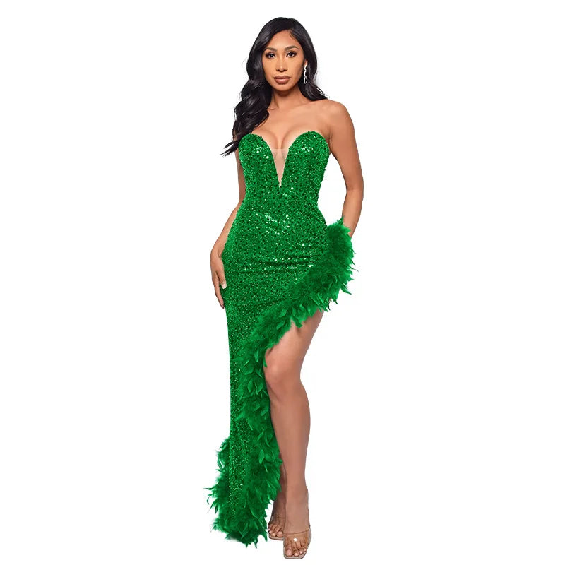 Women Evening Dresses Asymmetrical Shiny