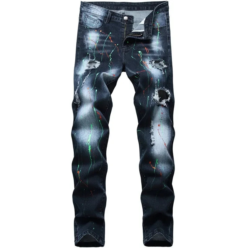 High Quality Men Casual Jeans Paint Designer
