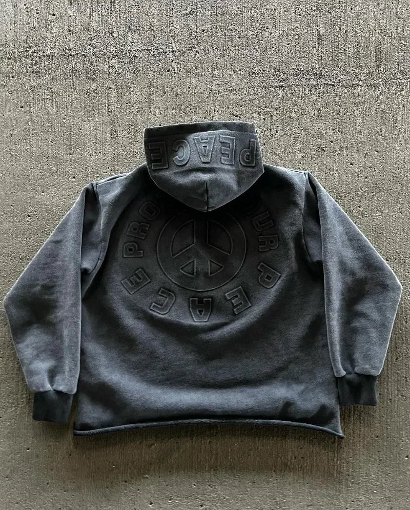 2025 High Street Trend Vintage Hoodie for Casual Loose Sweatshirt