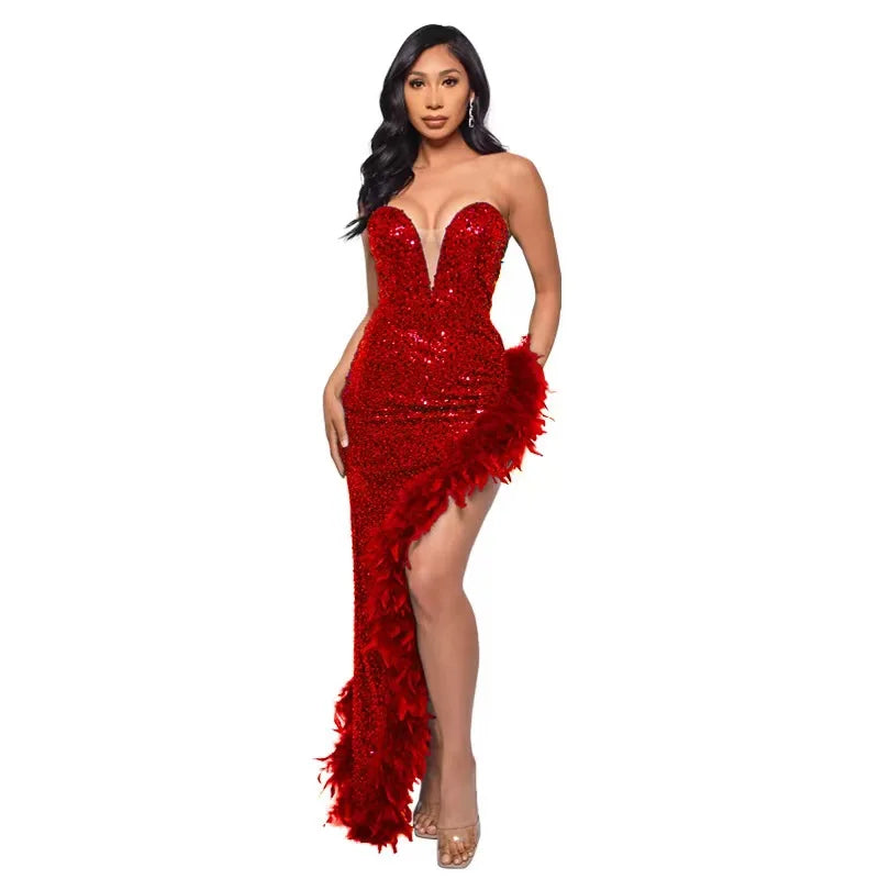 Women Evening Dresses Asymmetrical Shiny