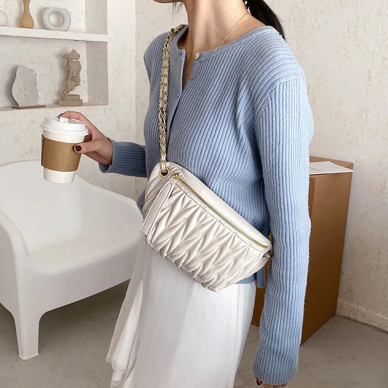 Pu Leather Crossbody Chest Bag Hip Zipper Phone Purse Handbag Travel Belt Bag