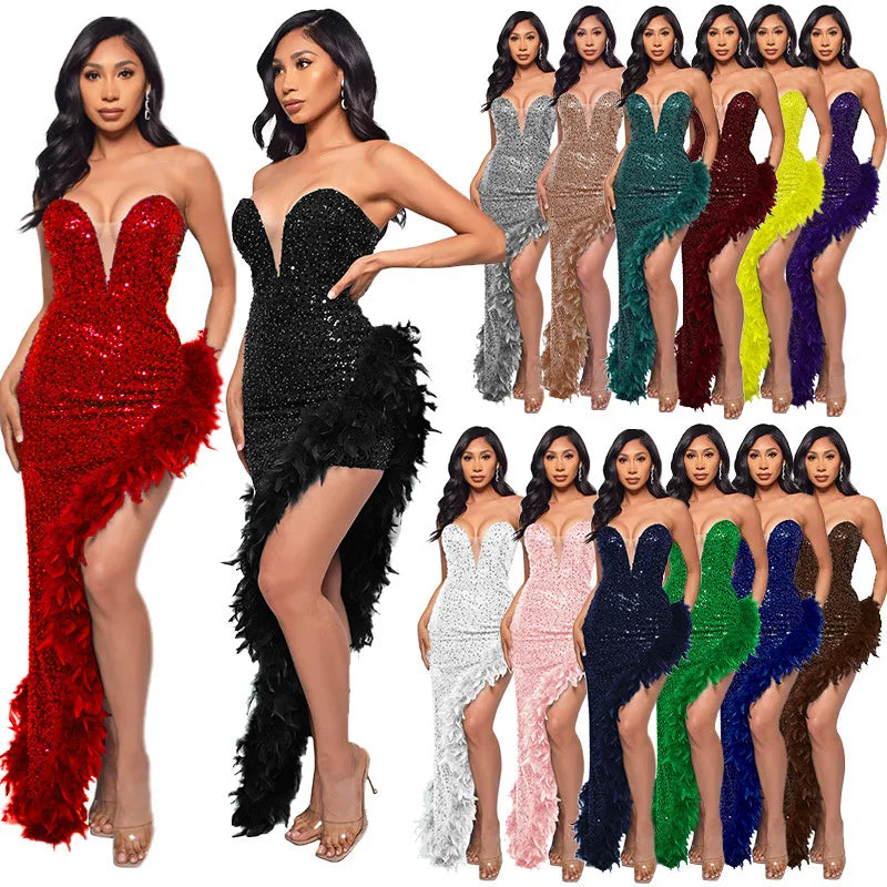 Women Evening Dresses Asymmetrical Shiny