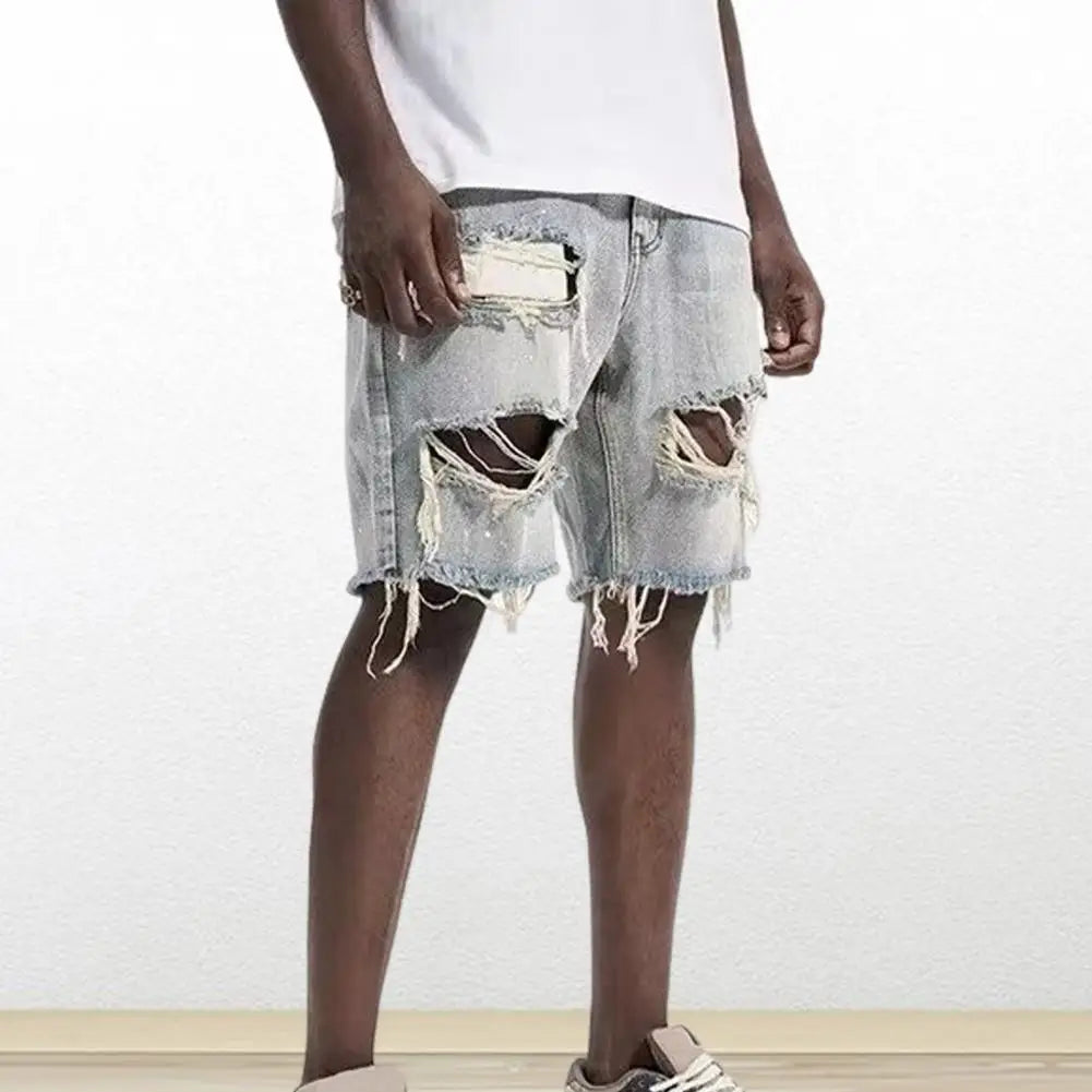 Designer High Street Men Summer Distressed Denim Shorts