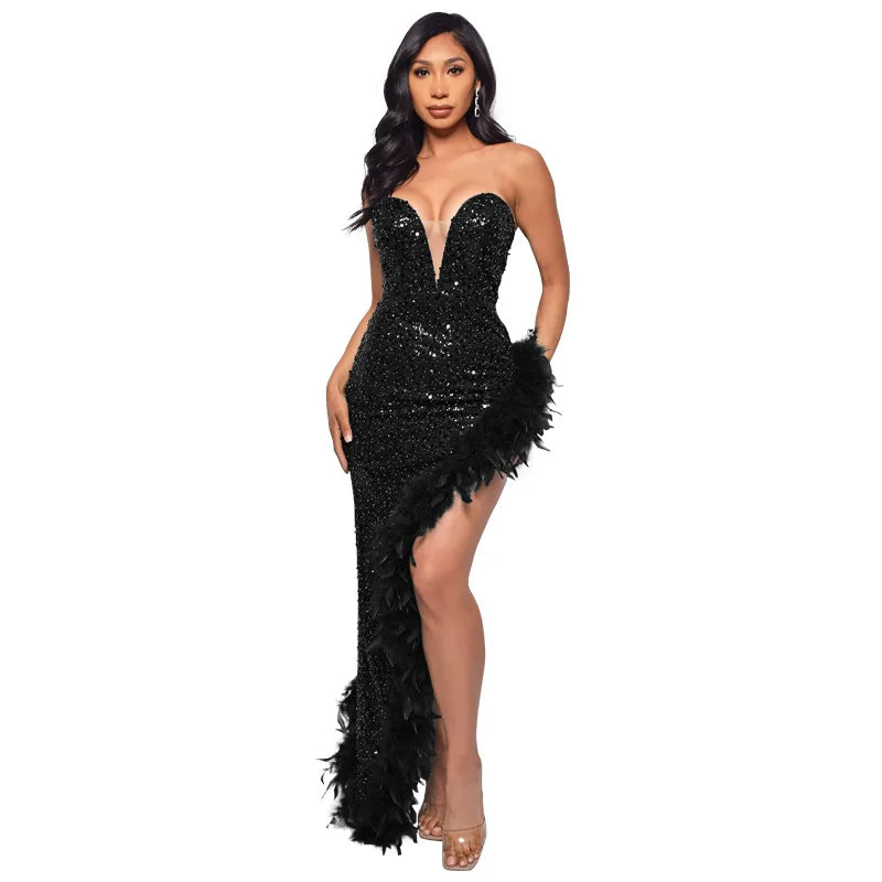 Women Evening Dresses Asymmetrical Shiny