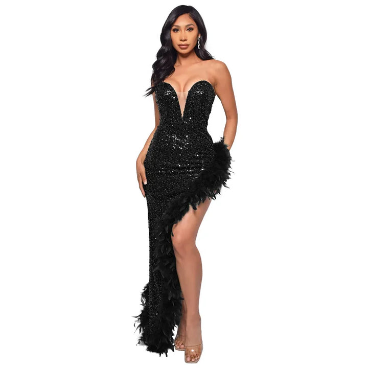 Women Evening Dresses Asymmetrical Shiny