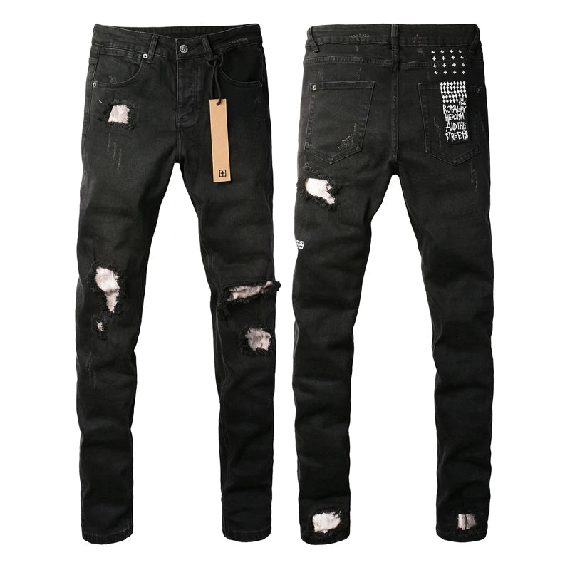 High Street Ripped Elastic Slim Fit Denim Pants