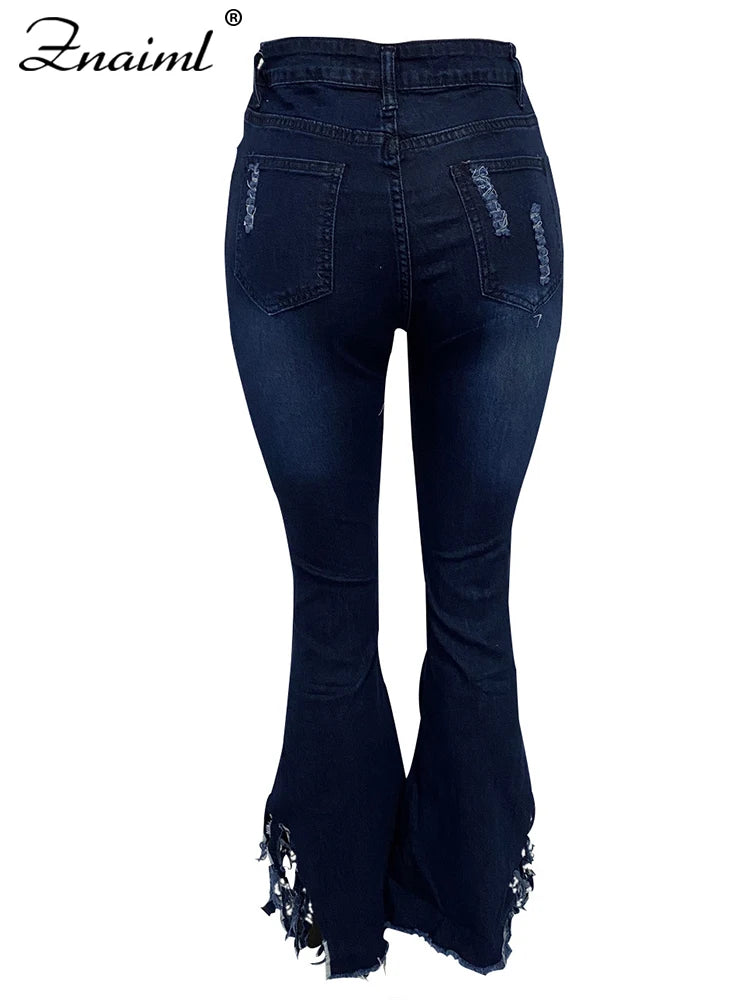 Denim Jeans Flare Pants High Waist Bodycon Trousers Streetwear Outfit