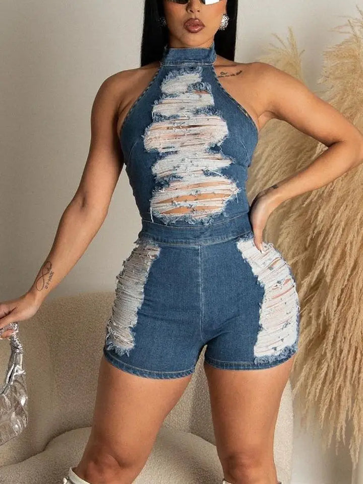 Europe and America, slim fit backless wash denim