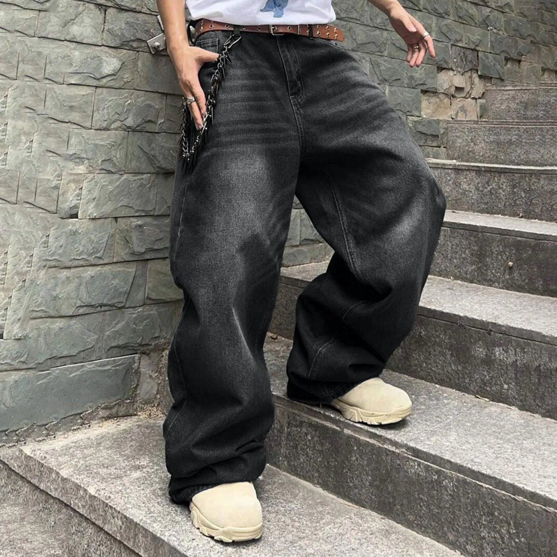 Casual Loose Fit Long Trousers Streetwear Tie Loose Straight Oversize