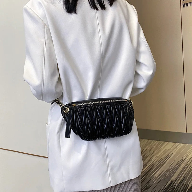 Pu Leather Crossbody Chest Bag Hip Zipper Phone Purse Handbag Travel Belt Bag