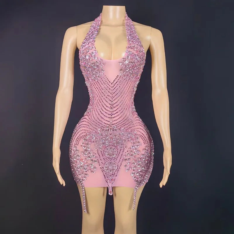Luxury Shining rhinestone Tassel Dress Girl Short Dresses