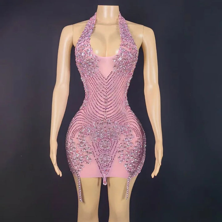 Luxury Shining rhinestone Tassel Dress Girl Short Dresses