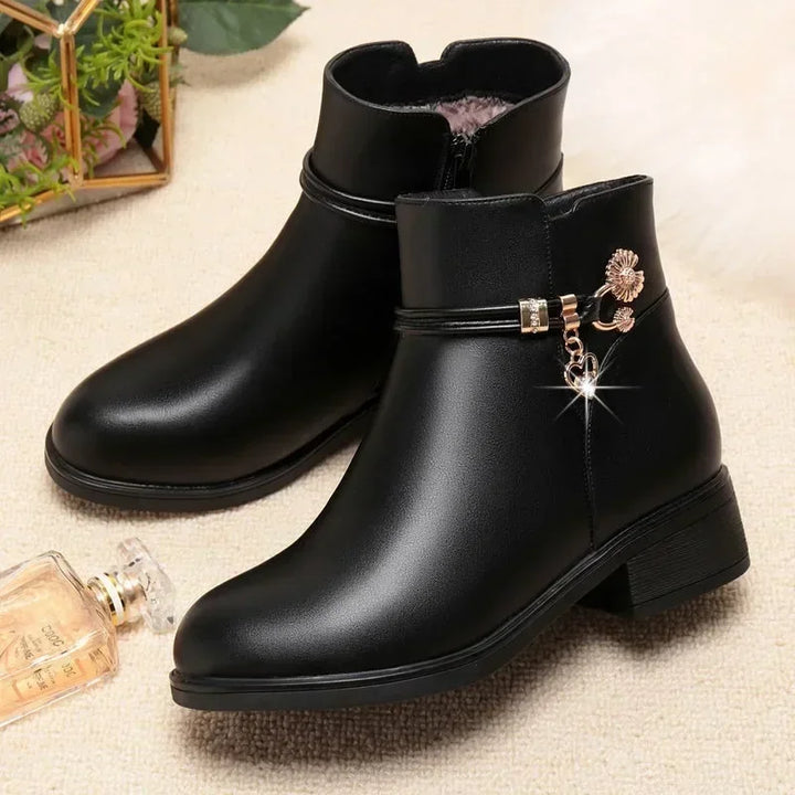 Fashion Black Mid heel Plush Snow Boots Soft Sole Short