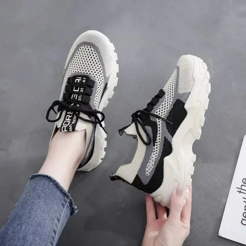 Thick-Soled Daddy Shoes Mesh Red Shoes Light Running Shoes