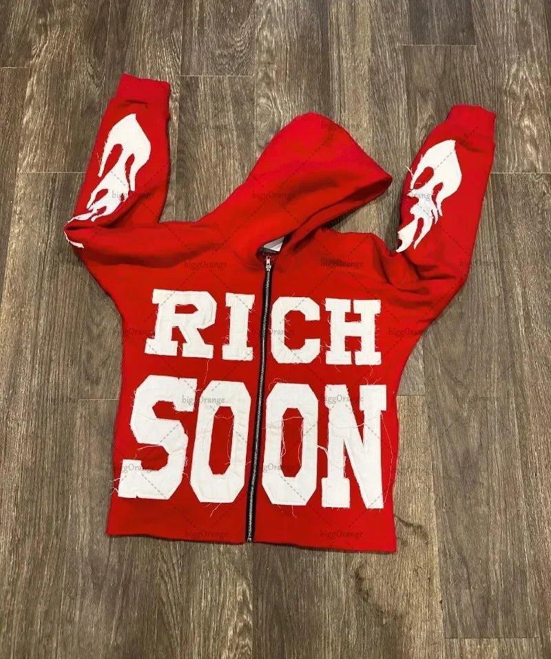 American Street Zipper Hoodie Men  Casual Jacket Embroidered Oversized Sweatshirt Men And Women