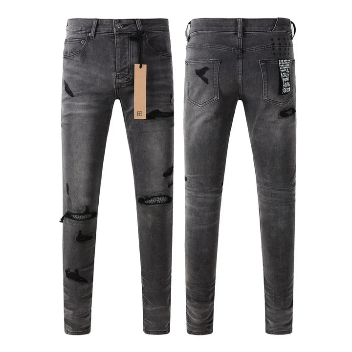 American High Street Skinny Pleated Ripped Frayed  jeans