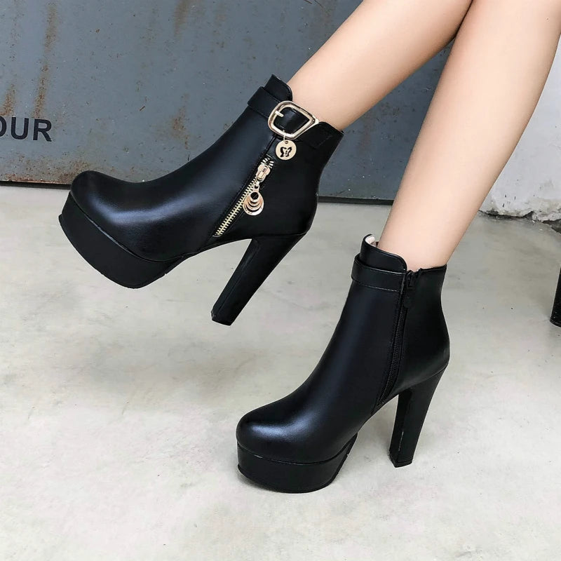 High Heels Short Boot Female Platform Red Yellow White Party Shoes Large Size