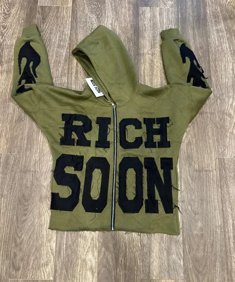American Street Zipper Hoodie Men  Casual Jacket Embroidered Oversized Sweatshirt Men And Women