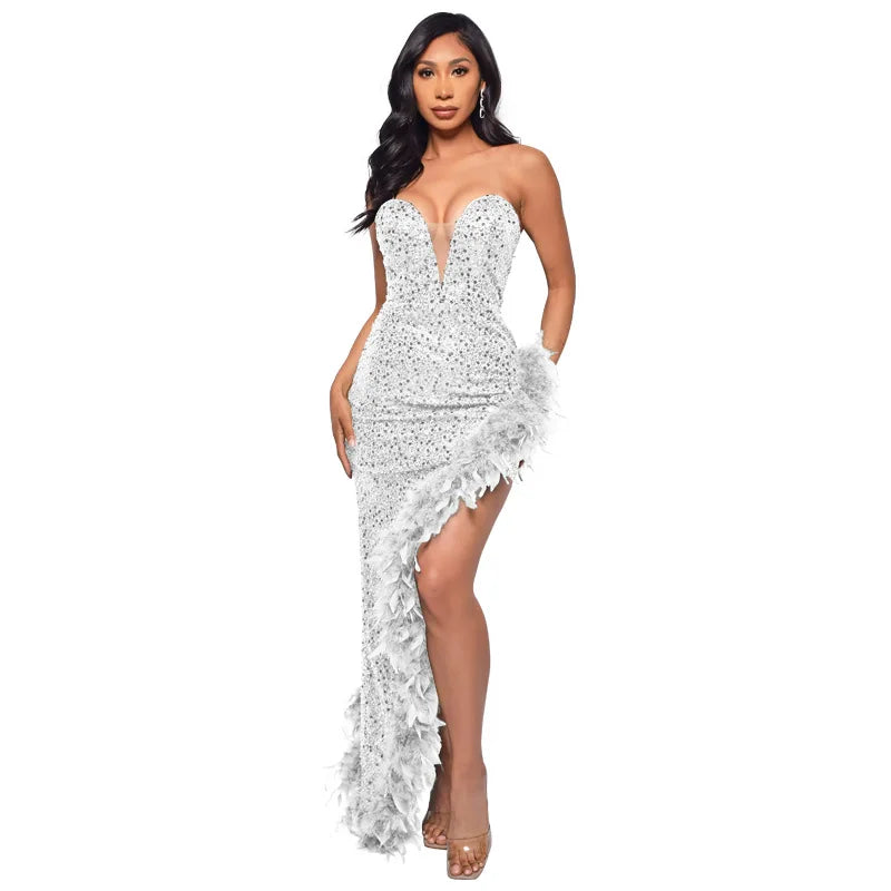 Women Evening Dresses Asymmetrical Shiny