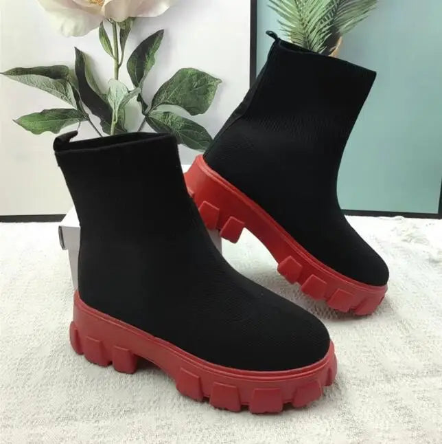 Women Thick-soled Casual fly woven mesh Knitted Short Boots female