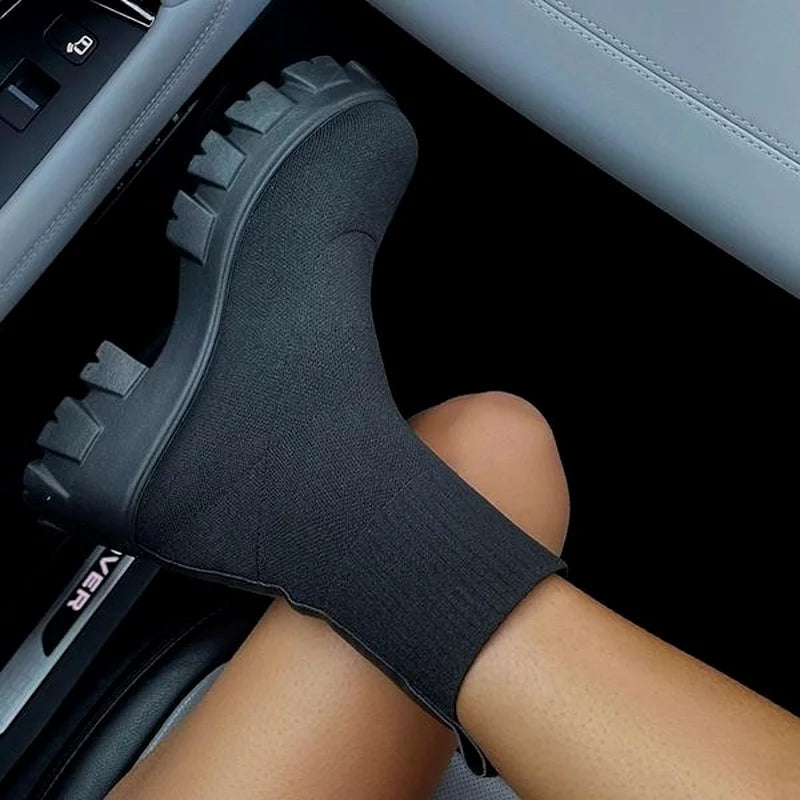 Women Thick-soled Casual fly woven mesh Knitted Short Boots female