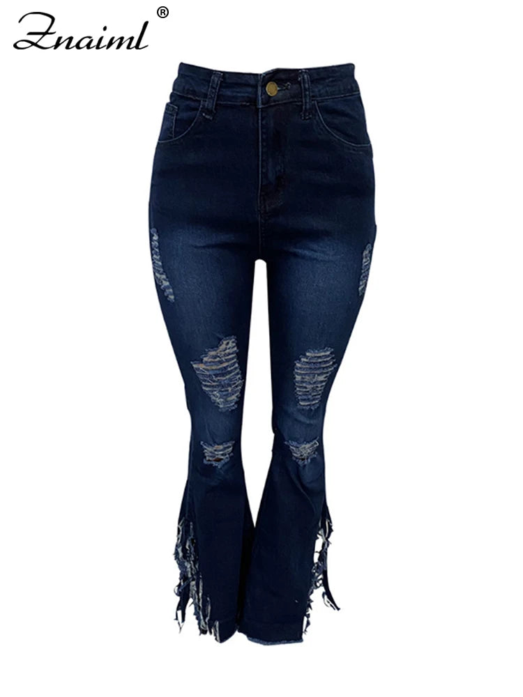 Denim Jeans Flare Pants High Waist Bodycon Trousers Streetwear Outfit