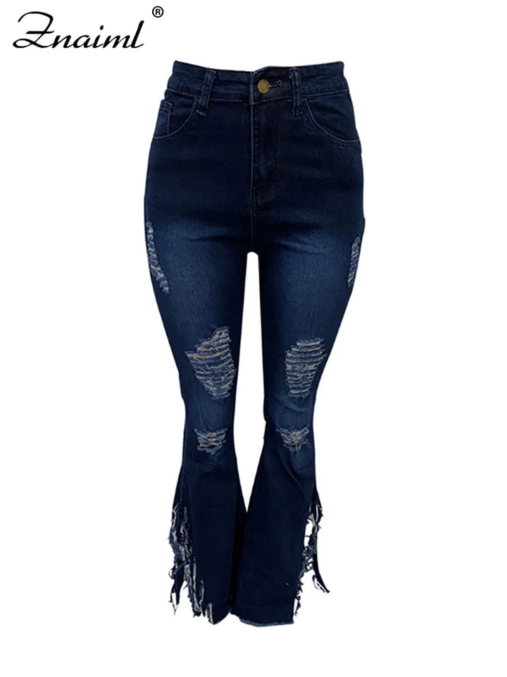 Denim Jeans Flare Pants High Waist Bodycon Trousers Streetwear Outfit