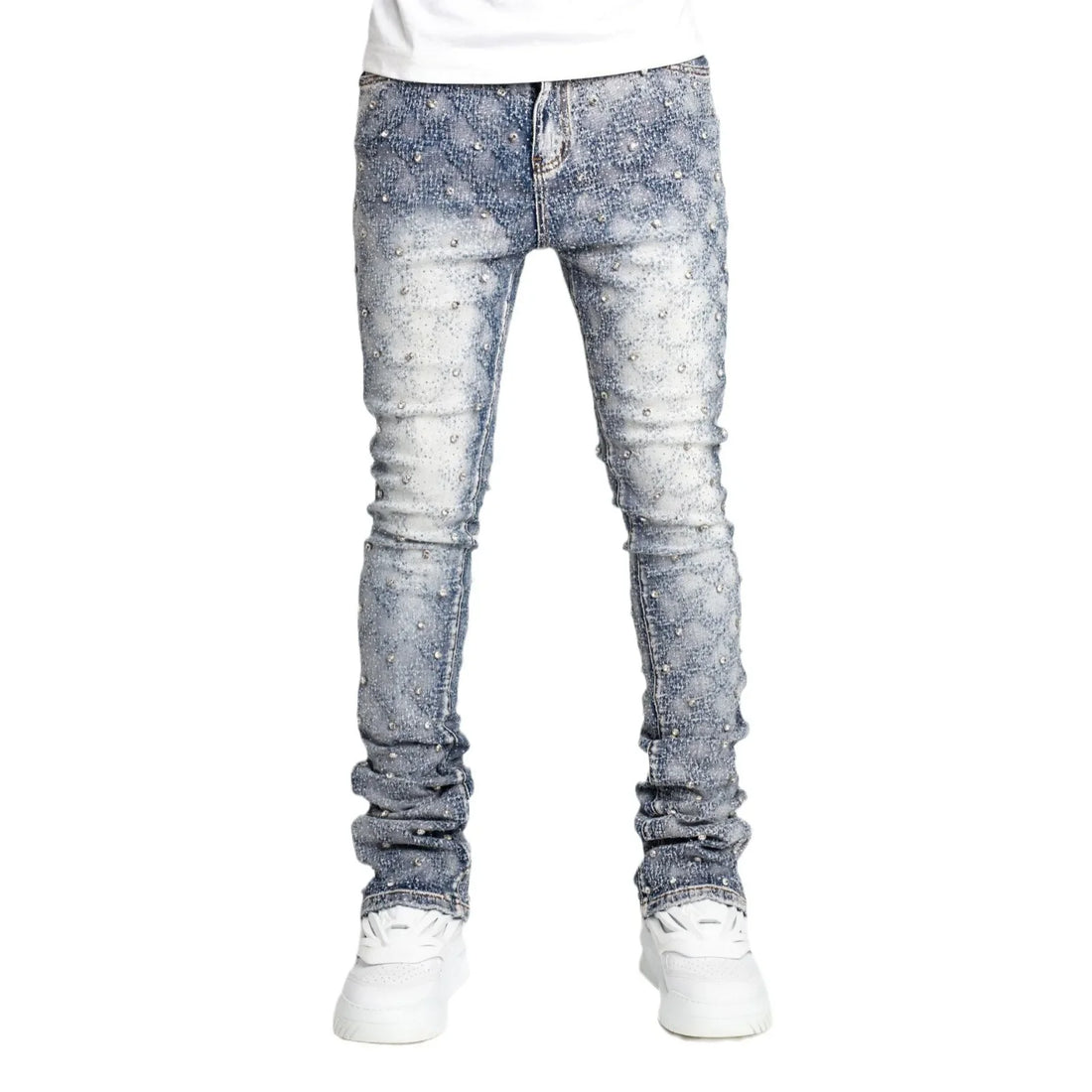 European and American Fashion Elastic Pearl Denim Layered Long Pants