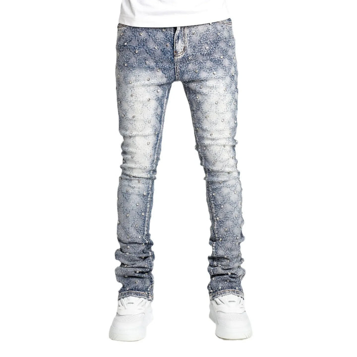 European and American Fashion Elastic Pearl Denim Layered Long Pants